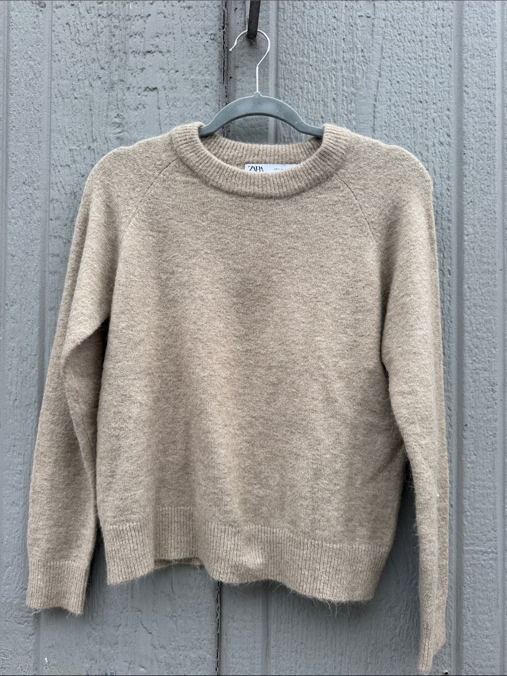 Zara Taupe Crewneck Alpaca Blend Sweater Size: S